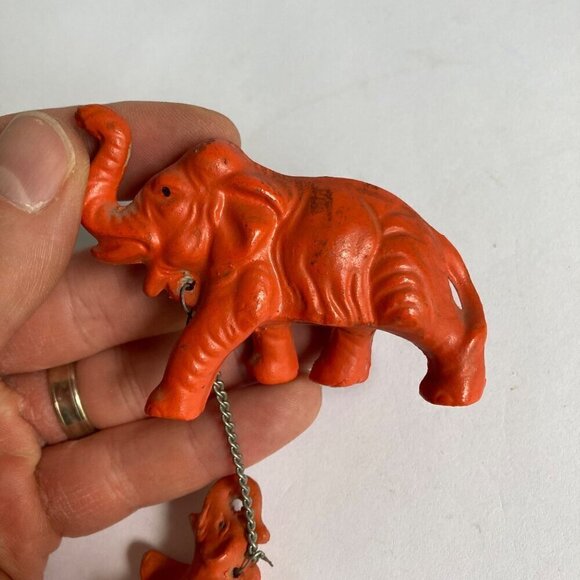 Orange Elephants Baby & Momma Mom Chained Japan Vintage - Picture 6 of 8